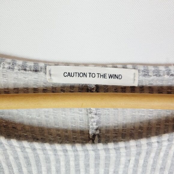 Caution To The Wind Gray Striped Crop Top with Ribbed Texture - Picture 2 of 7